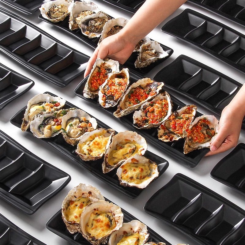 Food Stalls Barbecue Shop Black Melamine Frosted Oysters Barbecue Plate Commercial Seafood Grilled Squid Plate Porcelain Tableware - Image 2